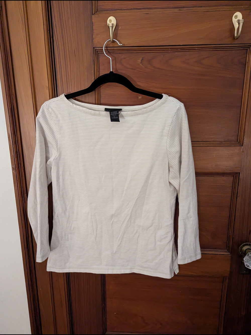 Express Cream and Tan Striped Long Sleeve Top